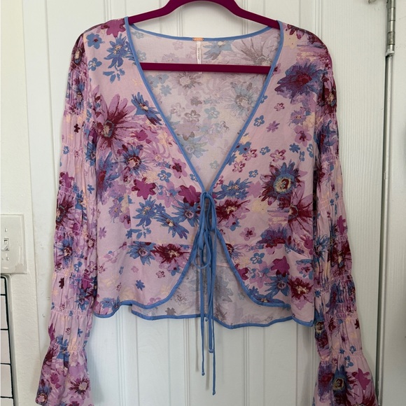 Free People Floral Lilac Tie-Front Blouse - Picture 10 of 11